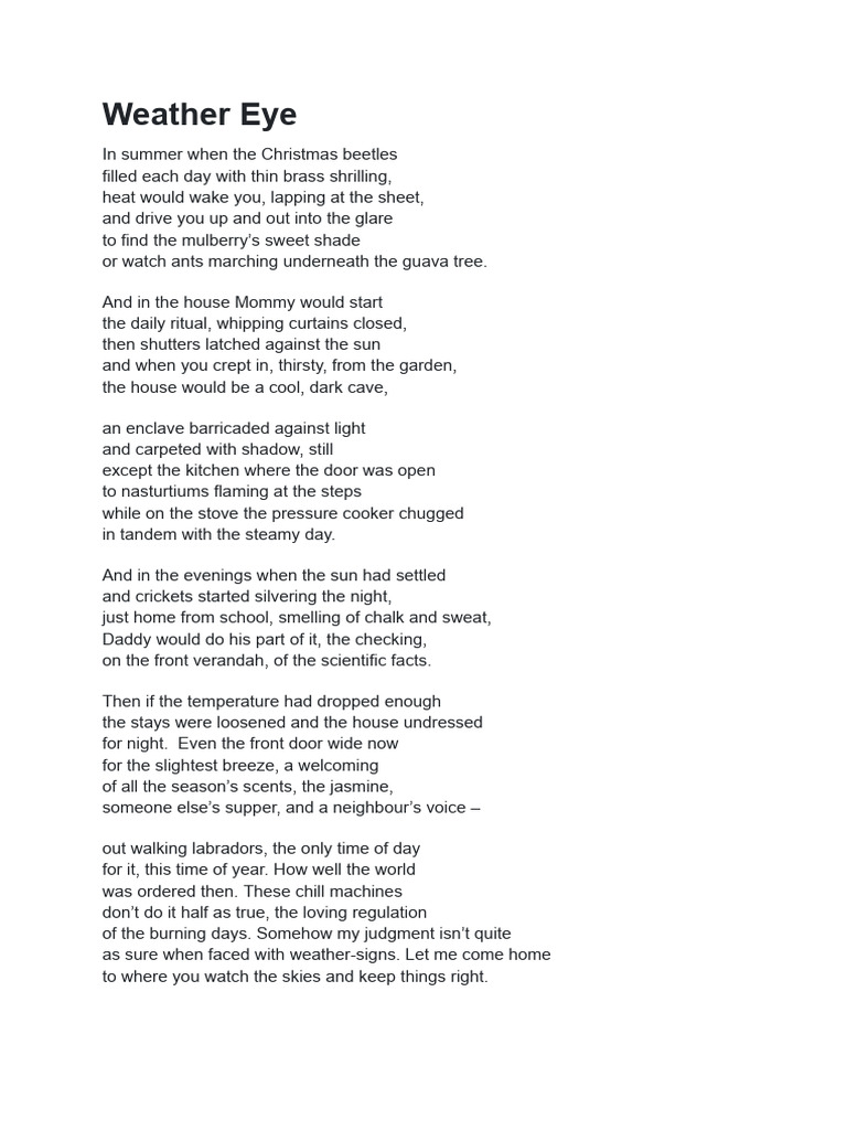Weather Eye: A Poem Analysis | PDF