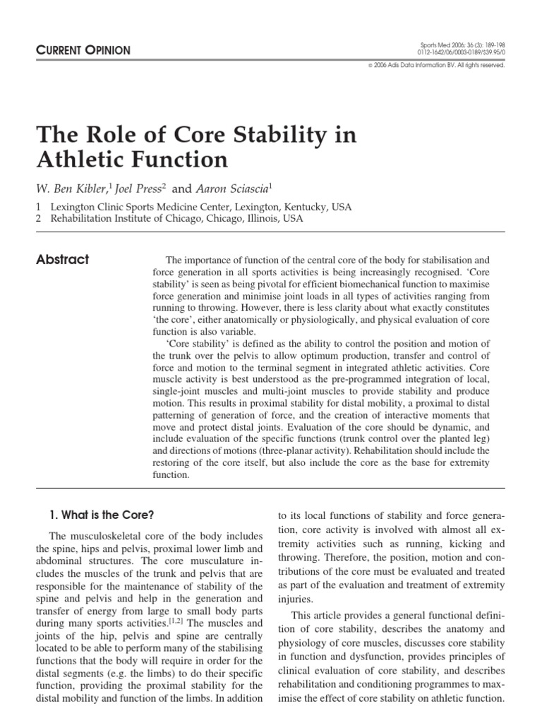 The Role of Core Stability PDF Pelvis Balance (Ability)