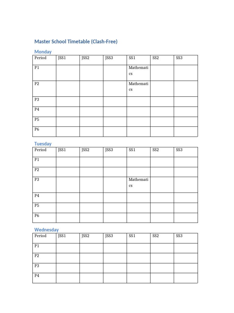 Master Timetable Clash Free | PDF