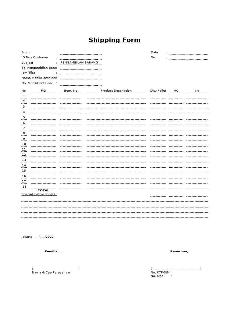 Form Shipping | PDF