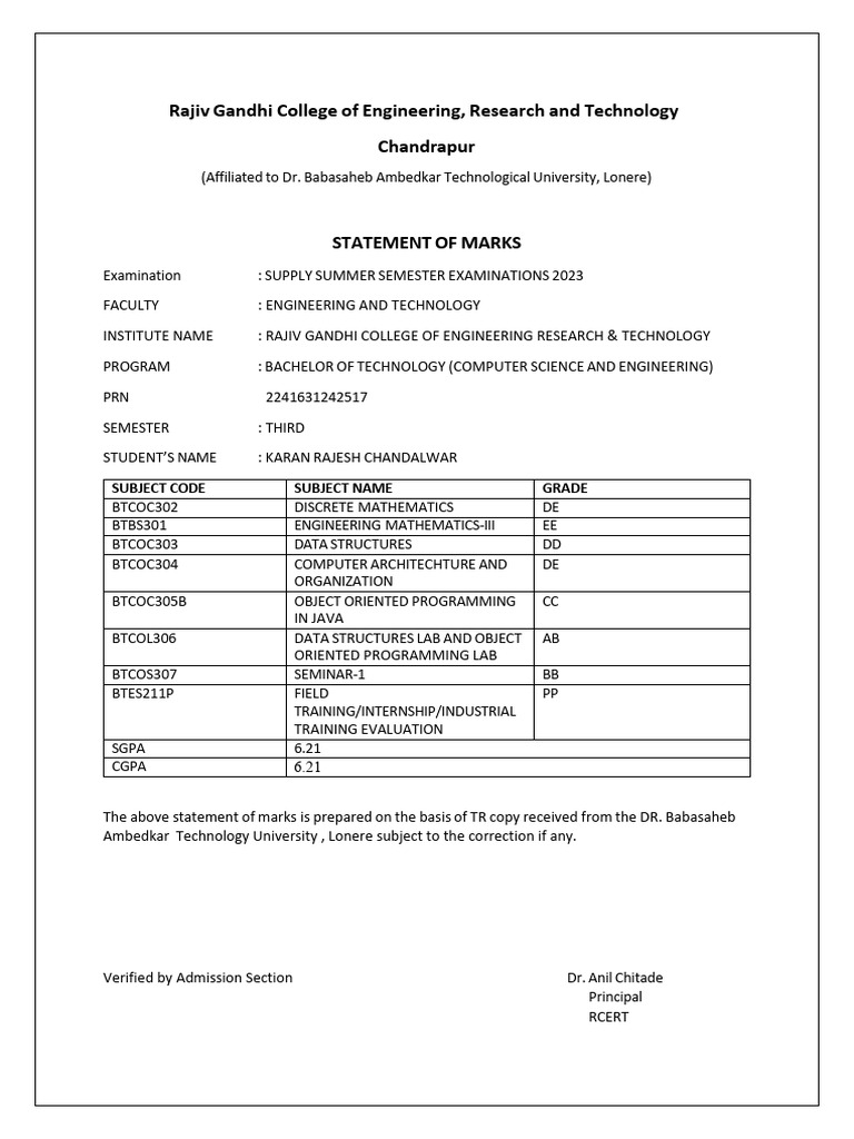 Rajiv Gandhi College B.Tech Marks 2023-2025 | PDF | Computer Science ...