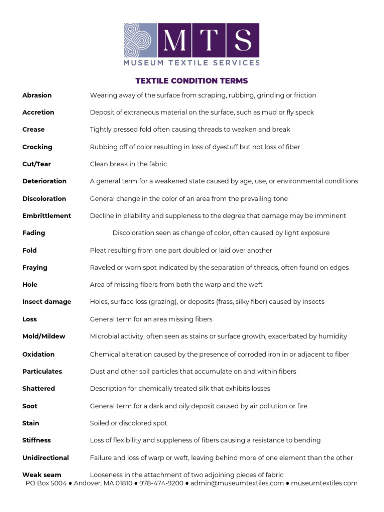 Textile Condition Terminology Guide | PDF