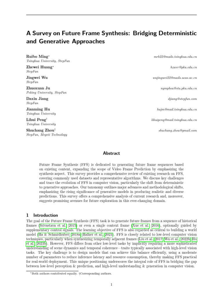 A Survey On Future Frame Synthesis: Bridging Deterministic and ...