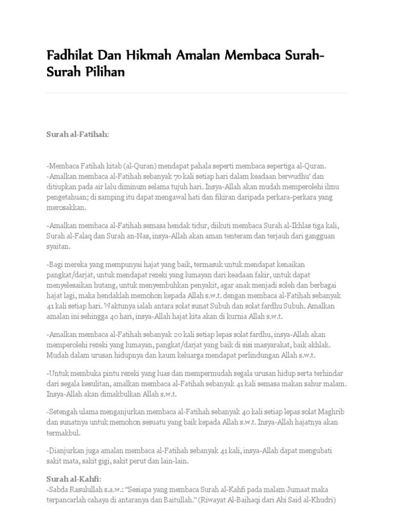 Fadhilat Dan Hikmah Amalan Membaca Surah Pdf