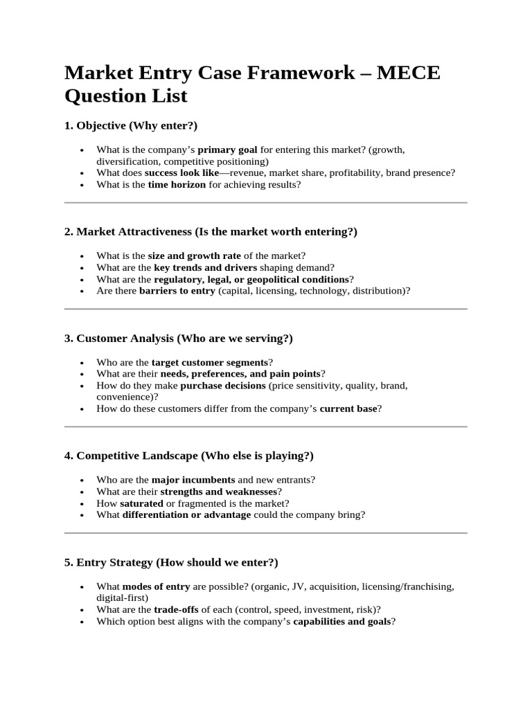 Market Entry Case Framework Pdf