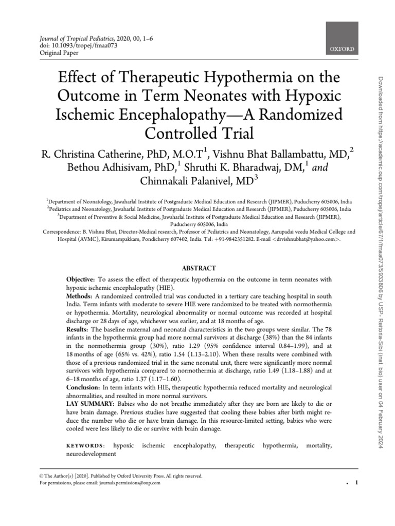 Impact of Hypothermia on Neonates with HIE | PDF | Neonatal Intensive ...