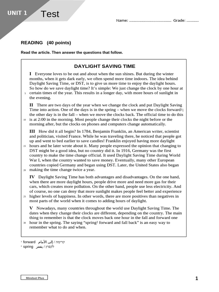 Daylight Saving Time Overview Test | PDF | Daylight Saving Time ...