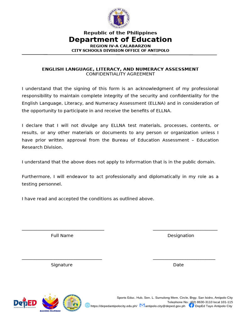 ELLNA Confidentiality Agreement Form | PDF