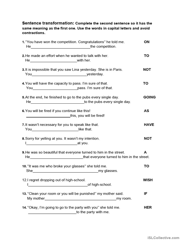 Sentence Transformation Exercises | PDF | Chess | Chess Theory