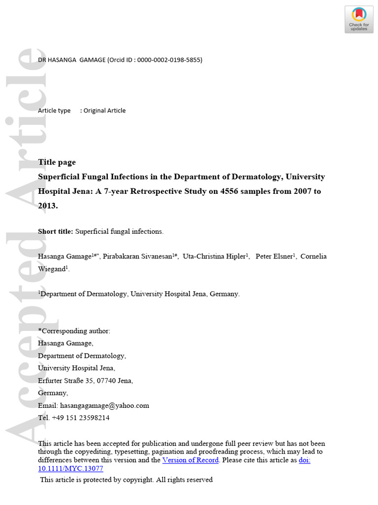 Superficial Fungal Infections Study | PDF | Microbiology | Mycology