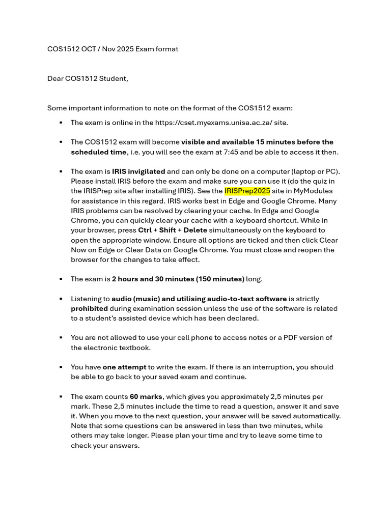 COS1512 Exam Format Overview 2025 | PDF | Computer Program | Programming