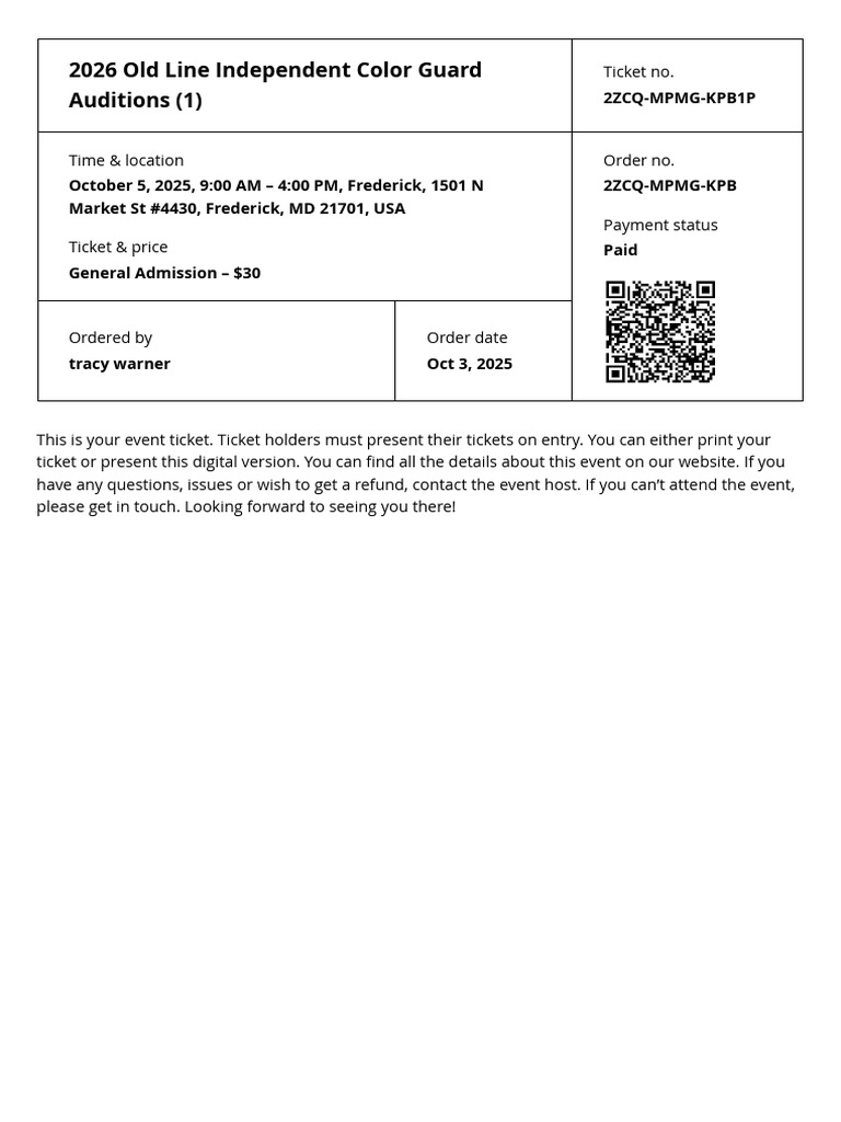 2026 Color Guard Audition Ticket | PDF