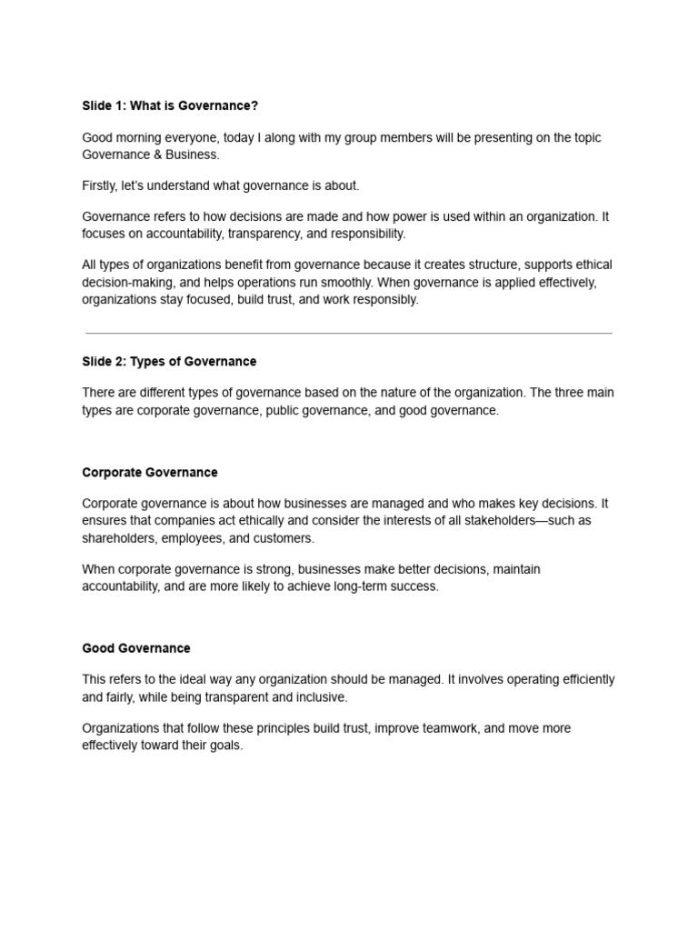 Understanding Governance in Business | PDF