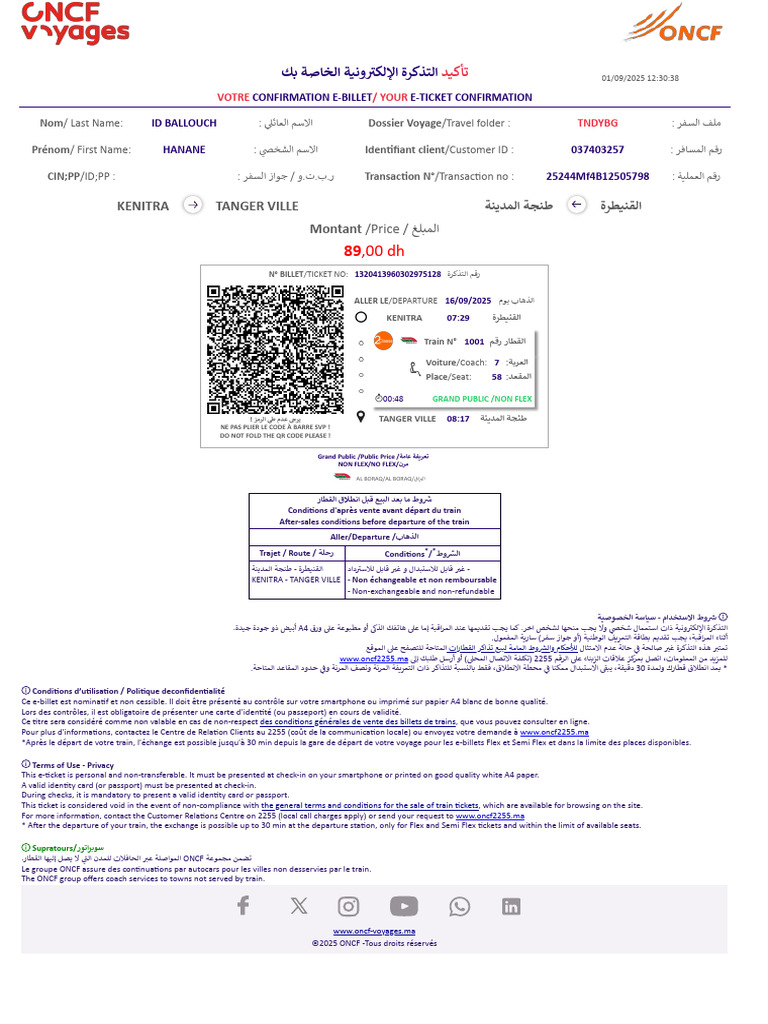 Conditions de vente e-billet ONCF | PDF