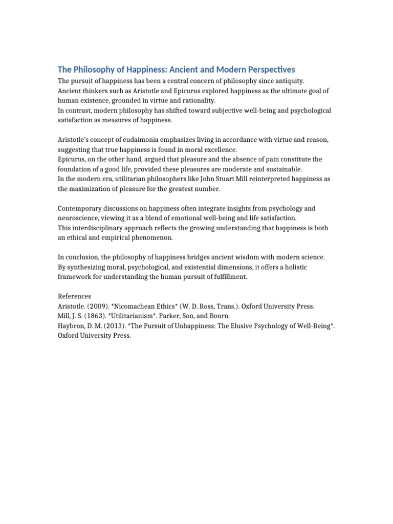 Philosophy of Happiness Explored | PDF