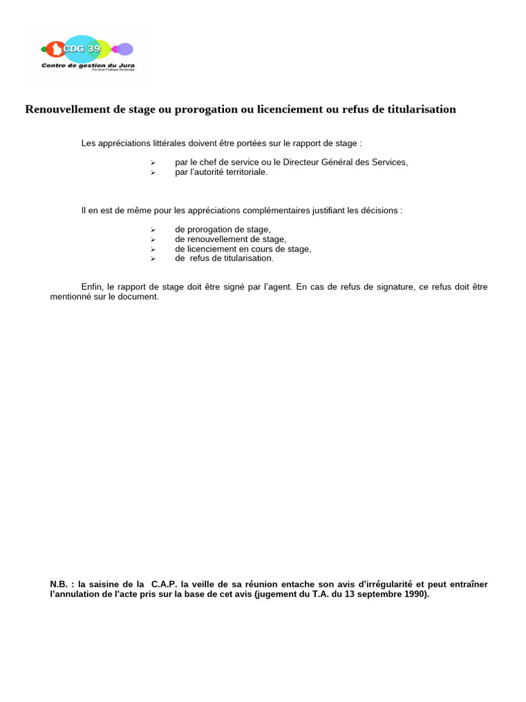 Rapport de stage : renouvellement et décisions | PDF