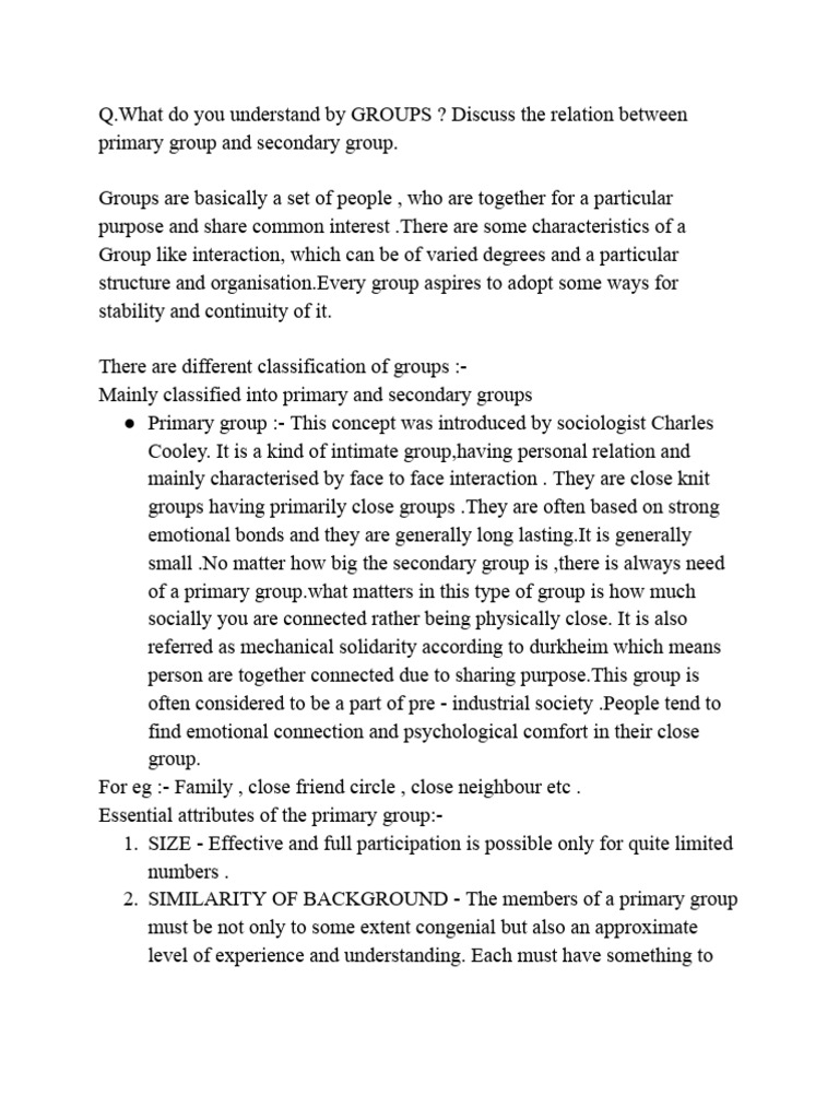 Understanding Primary and Secondary Groups | PDF | Liberal Arts ...