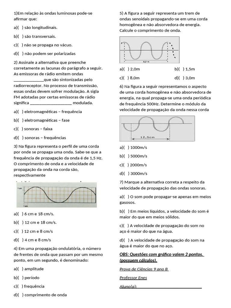 Questões sobre Ondas e Propagação | PDF | Ondas | Som
