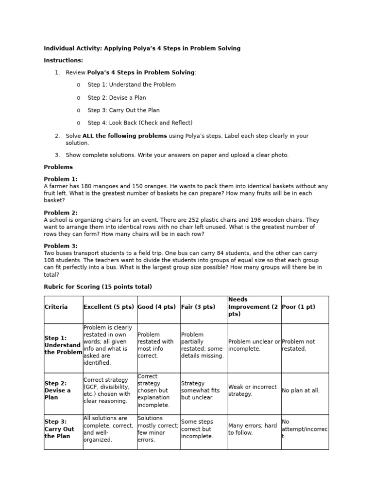 Polya's 4 Steps in Problem Solving Guide | PDF