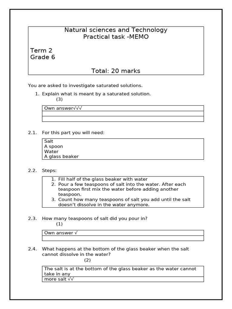 Investigating Saturated Solutions: Grade 6 Task | PDF