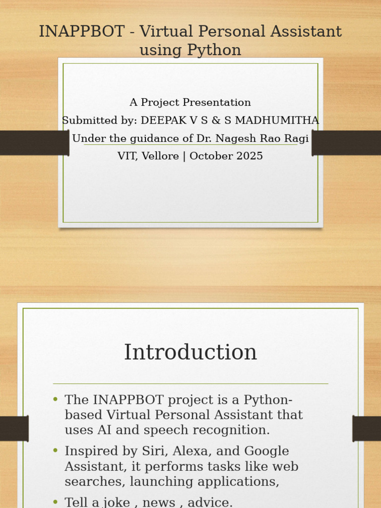 Python Virtual Assistant INAPPBOT Project | PDF | Python (Programming ...