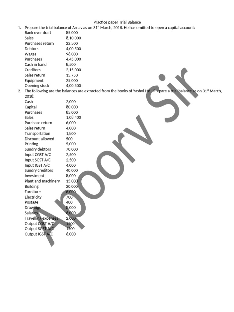 Trial Balance Preparation Guide 2018 | PDF | Debits And Credits | Debt