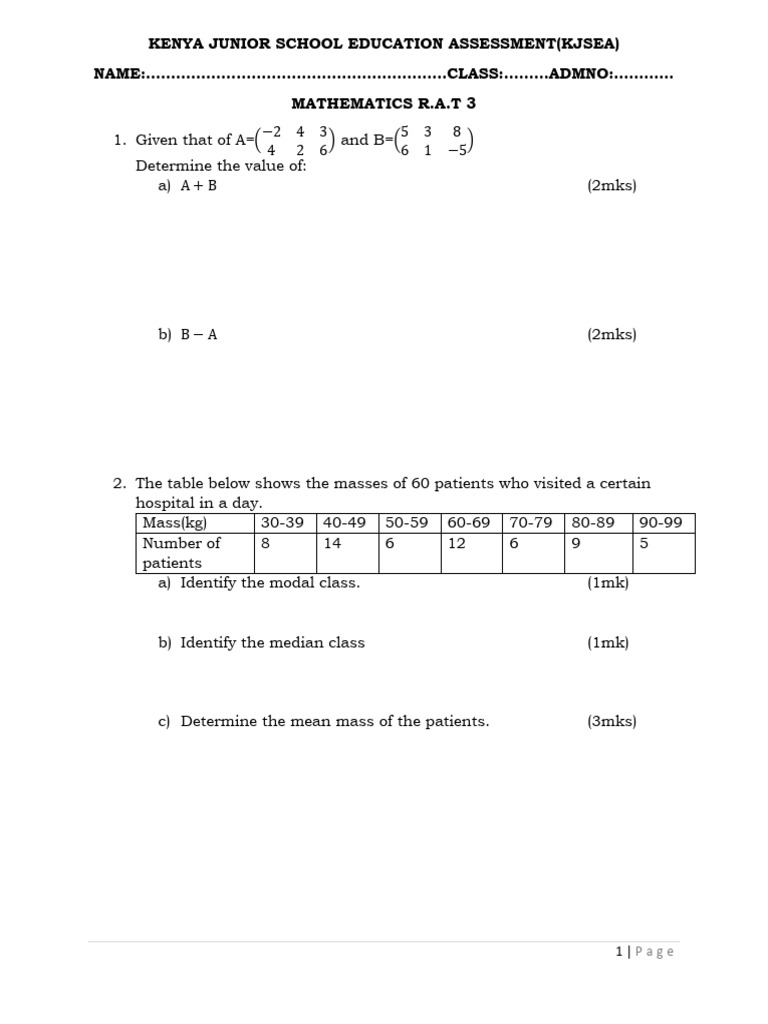 KJSEA Mathematics Assessment Guide | PDF