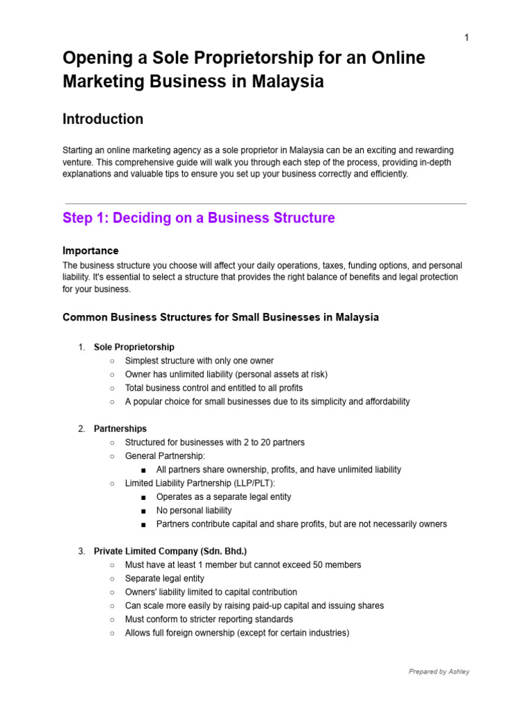 Starting a Sole Proprietorship in Malaysia | PDF | Expense | Sole ...