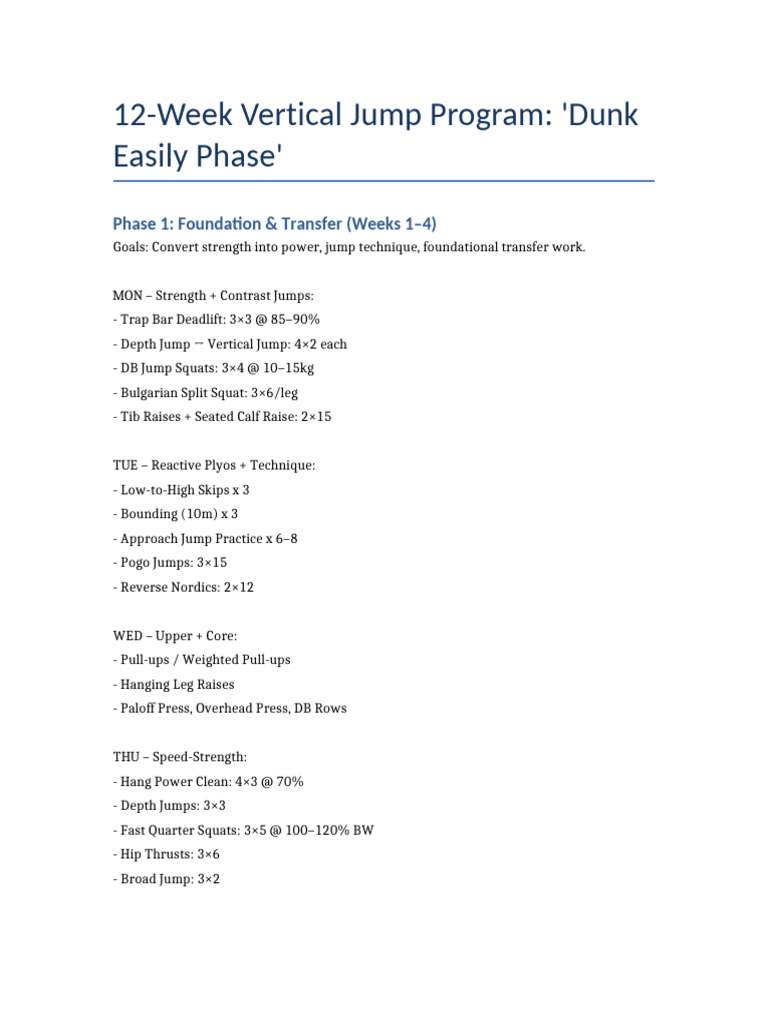 12-Week Vertical Jump Training Program | PDF | Strength Training ...