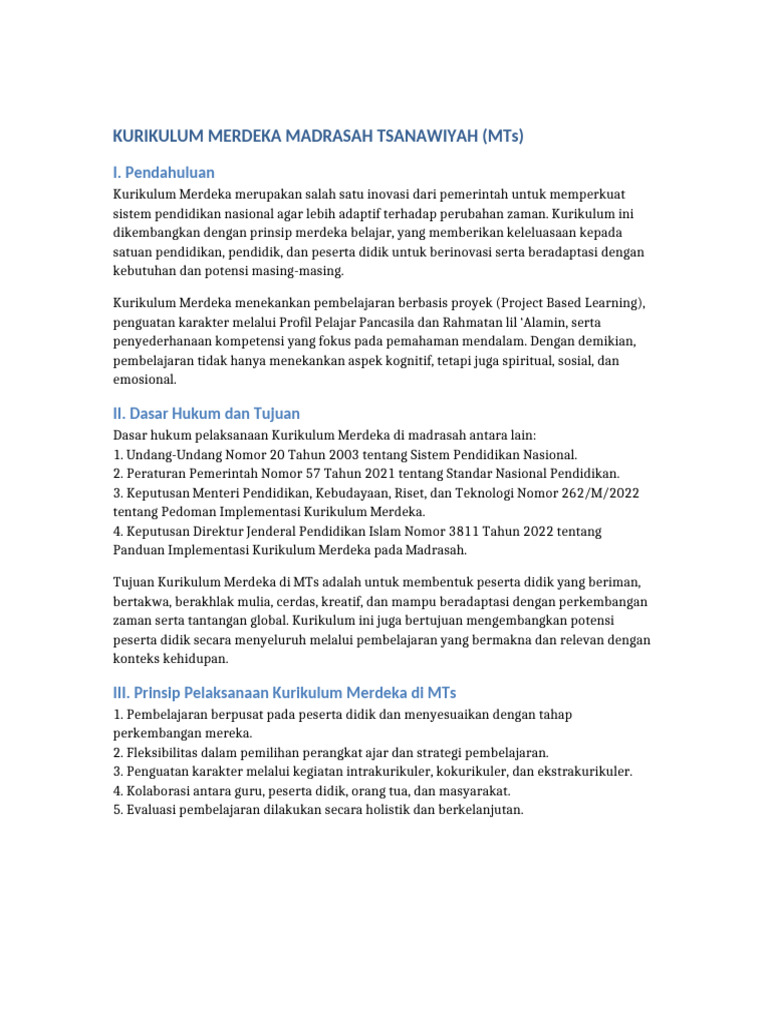 Fase Kurikulum Merdeka di MTs | PDF