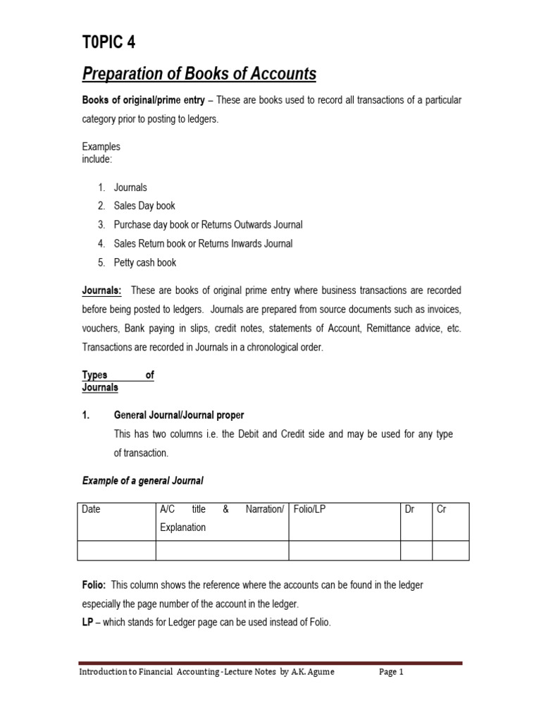 Topic 4 Preparation of Books of Accounts-1 | PDF | Debits And Credits ...