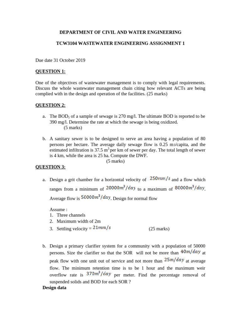Wastewater Engineering Assignment Guide | PDF
