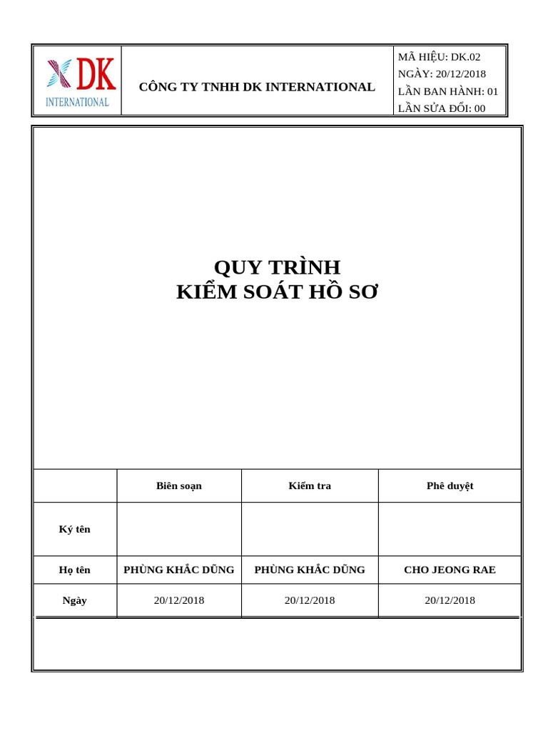 DK.02 Quy Trinh Kiem Soat Ho So | PDF