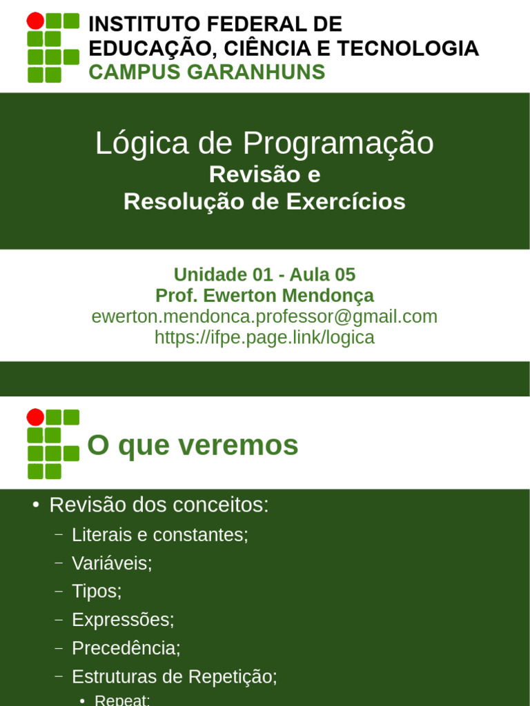 Lógica de Programação: Revisão e Exercícios | PDF
