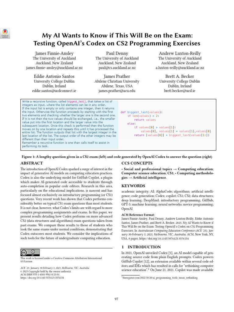 Codex Performance on CS2 Exams | PDF | Artificial Intelligence ...