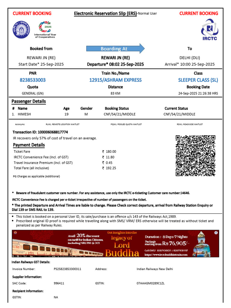 IRCTC Train Booking Confirmation Details | PDF | Identity Document ...