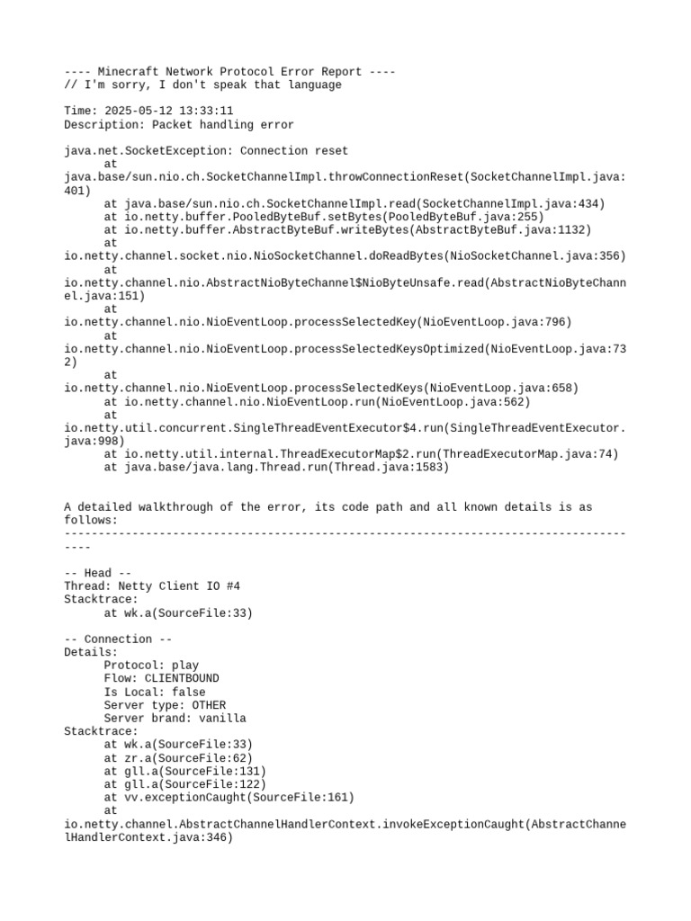 Minecraft Packet Handling Error Report | PDF | Central Processing Unit ...