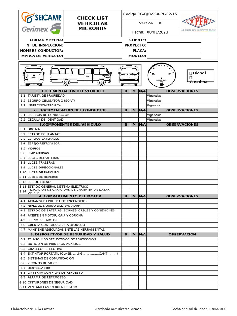 Checklist de Inspección Vehicular Microbus | PDF | Estilos de ...