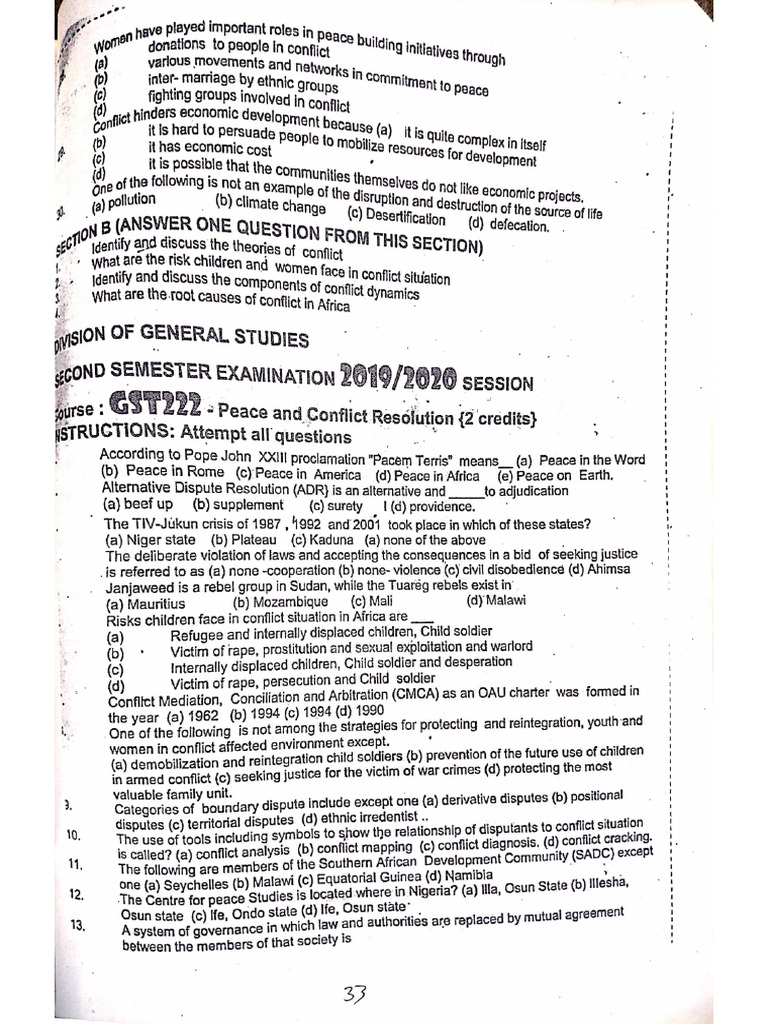 Peace and Conflict Resolution Past Question & Answers | PDF