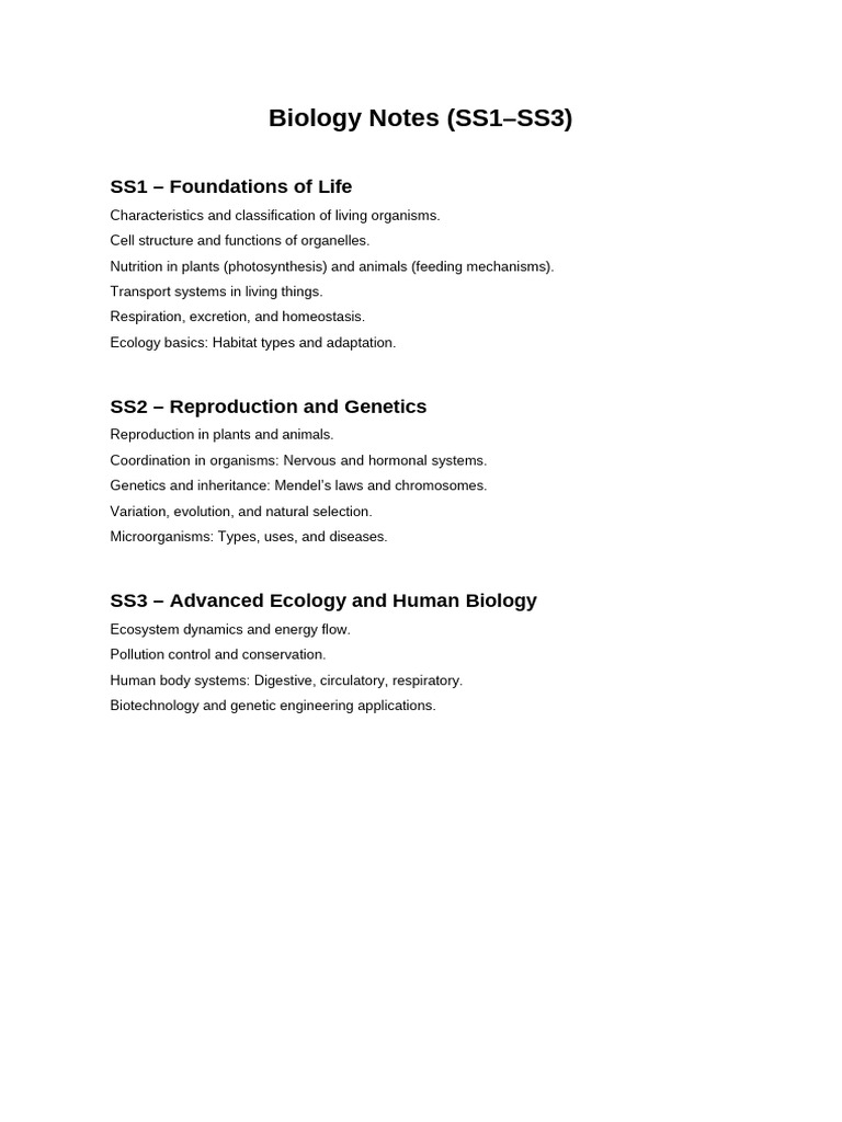 Free Biology Notes for SS1-SS3 | PDF