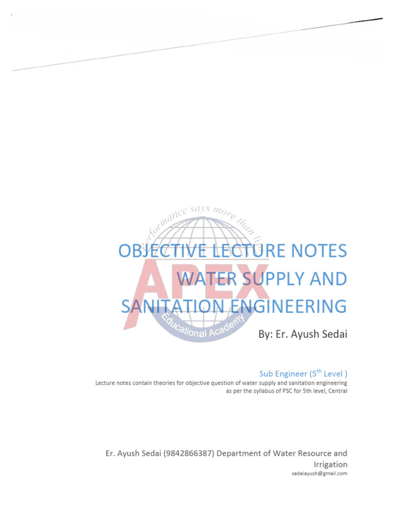Water Supply & Sanitation Lecture Notes | PDF | Aquifer | Water Supply