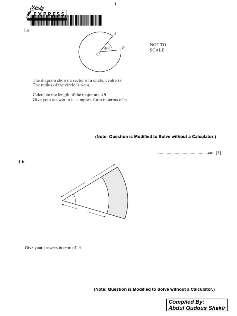 Circle Sector Area Calculations | PDF | Circle | Area
