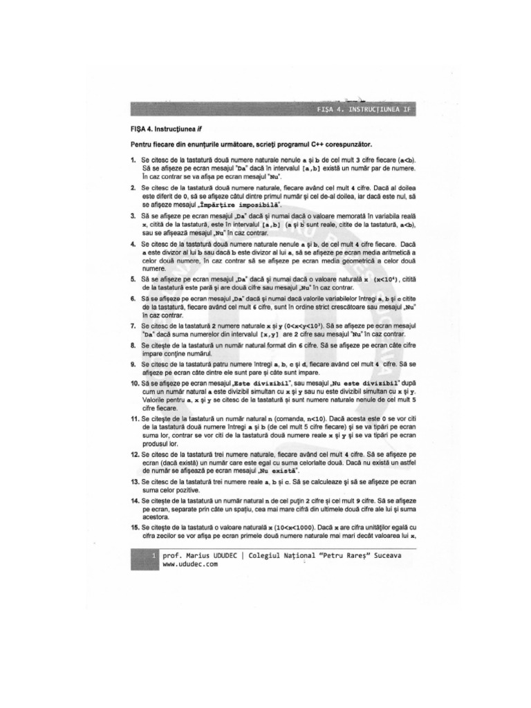 FISA 4 Instructiunea If | PDF
