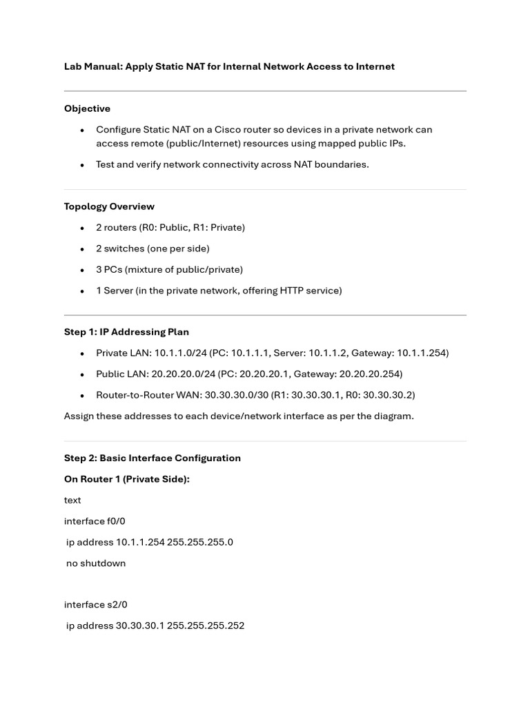 Configure Static NAT on Cisco Router | PDF | Ip Address | Router ...