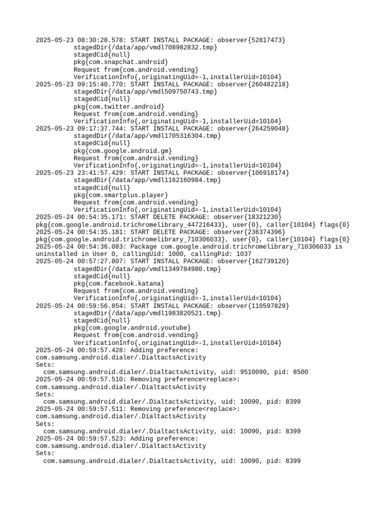 Android Package Install and Delete Logs | PDF | Telephony