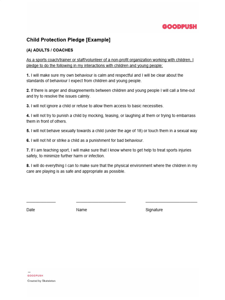 Goodpush Child Protection Pledge Example | PDF