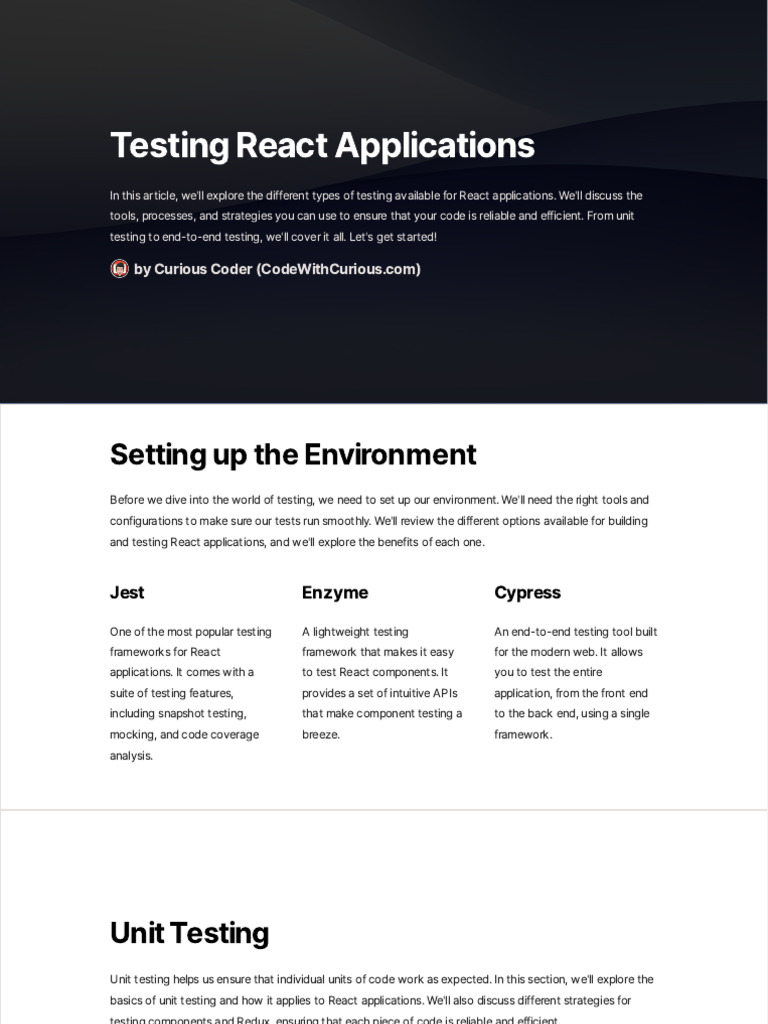 Testing React Apps with Jest & Tools | PDF | Unit Testing | Computing