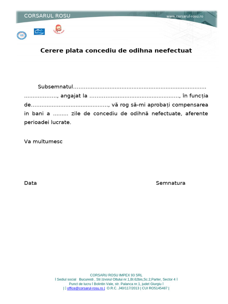 Cerere Concediu Neefectuat | PDF