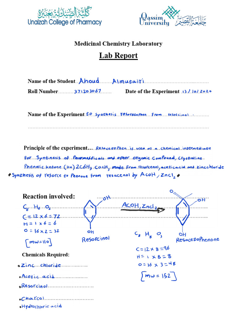 Medicinal Chemistry Lab Report Summary | PDF