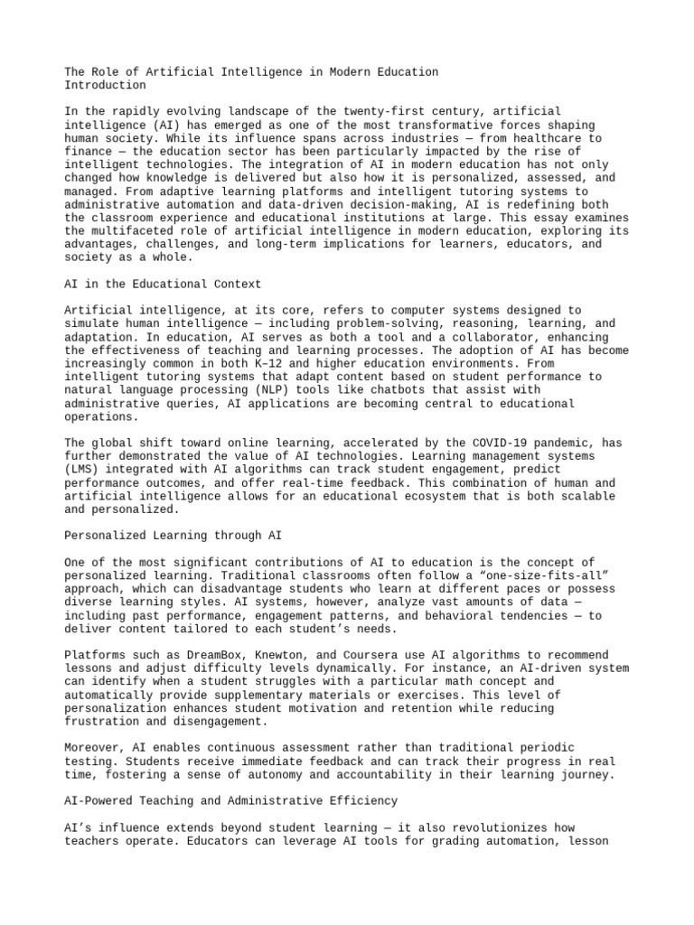 AI's Impact on Modern Education | PDF | Artificial Intelligence ...